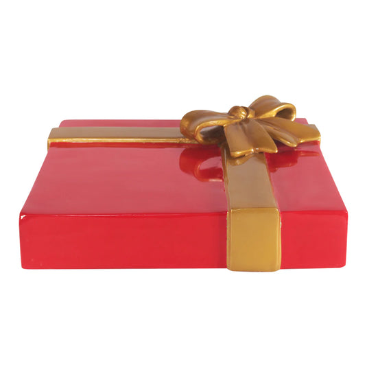 4" Red Gift Box with Gold Bow Fiberglass Christmas Decoration