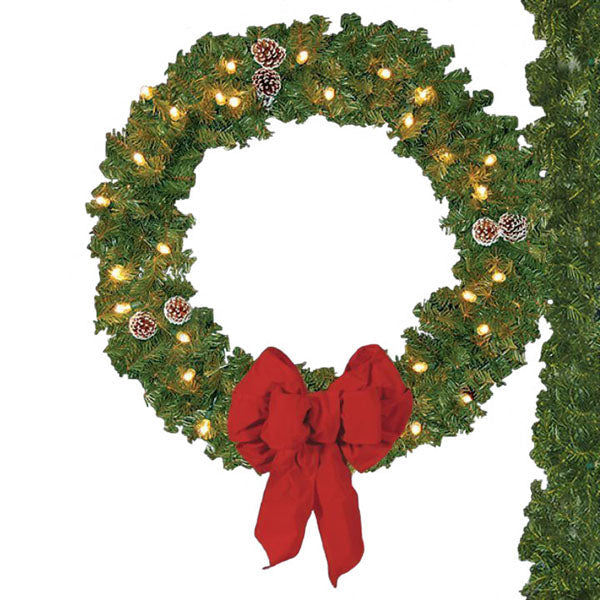 Load image into Gallery viewer, 40 Inch Pole Mounted Christmas Wreath w/ Bow - Lighted
