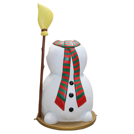 5' Snowman with Broom Photo Op Fiberglass Christmas Decoration