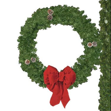 60" Pole Mounted Christmas Wreath with Bow - Lit & Unlit