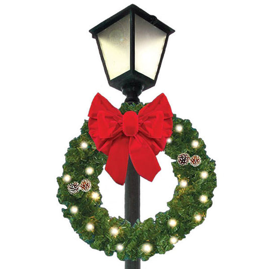 36" Center Mounted Christmas Wreath with Bow - Lit & Unlit