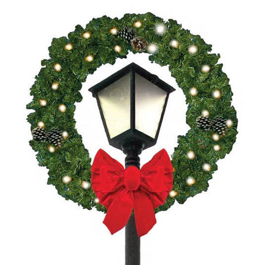 60" Prelit Post Over Christmas Wreath with Bow