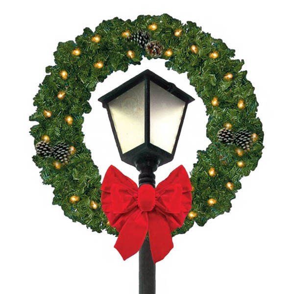 Load image into Gallery viewer, 60&quot; Prelit Post Over Christmas Wreath with Bow
