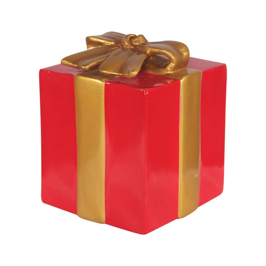 10" Red Gift Box with Gold Bow Fiberglass Christmas Decoration