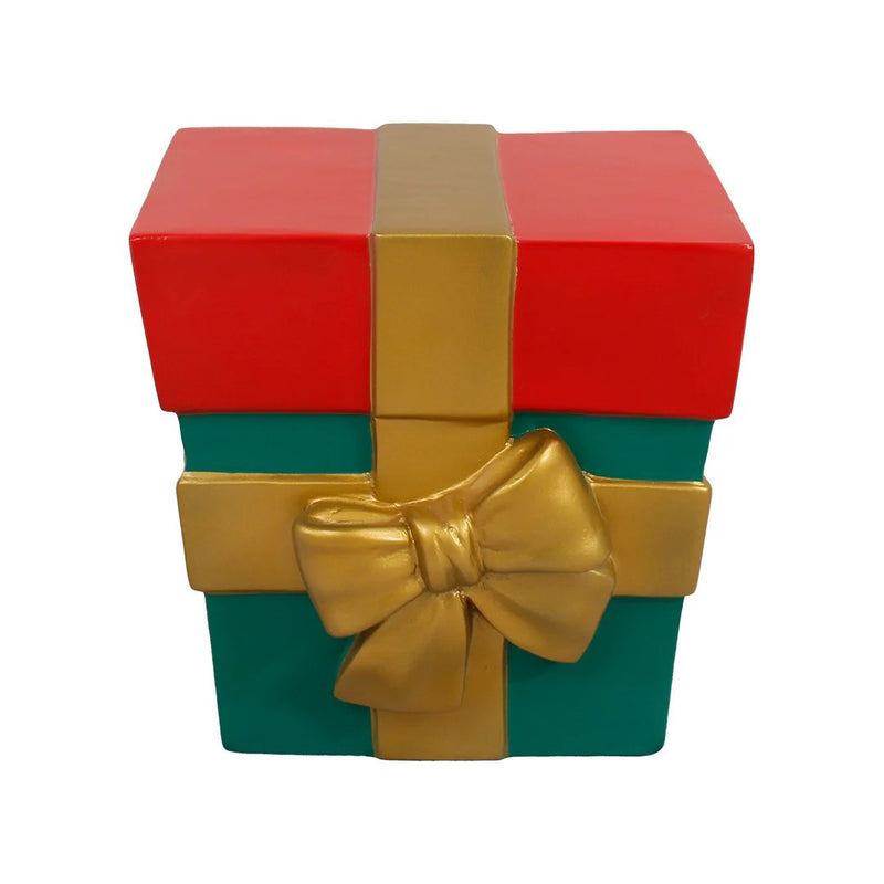 Load image into Gallery viewer, 12&quot; Christmas Parcel Box with Gold Bow Fiberglass Christmas Decoration
