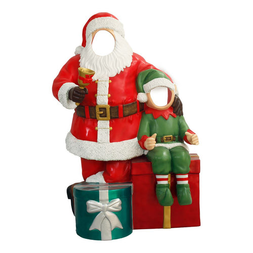 6' Santa with Elf Photo Op Fiberglass Christmas Decoration