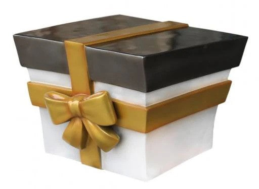 24" Christmas Parcel Box with Gold Bow Fiberglass Christmas Decoration